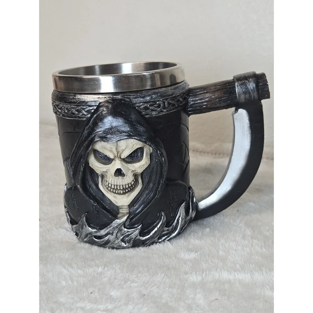 Skeleton Ghost Grim Reaper With Scythe Death Tankard Coffee Beer Mug Cup Death